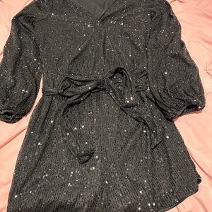 Black Sequin Wrap Romper